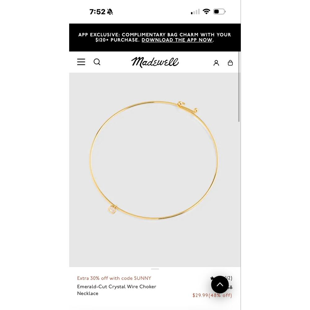 Madewell Horse Shoe Charm Wire Choker Necklace Antique Gold One Size NWT - Picture 12 of 12